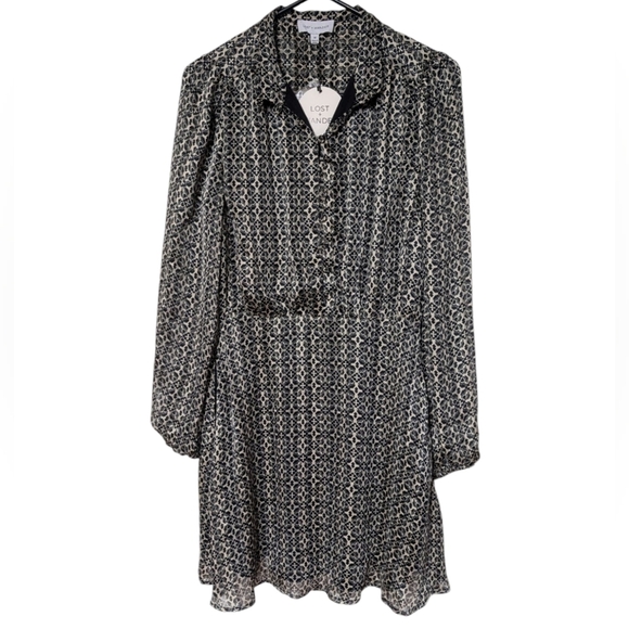 Lost+Wander Mira Black and Cream Button Front Bishop Puff Sleeve Blouson Dress M - Picture 2 of 15